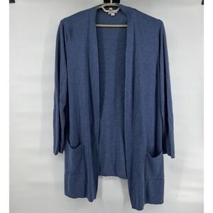 J. Jill Size XL Blue Cotton/Viscose/Rayon/Silk/Wool Long Line Open Cardigan